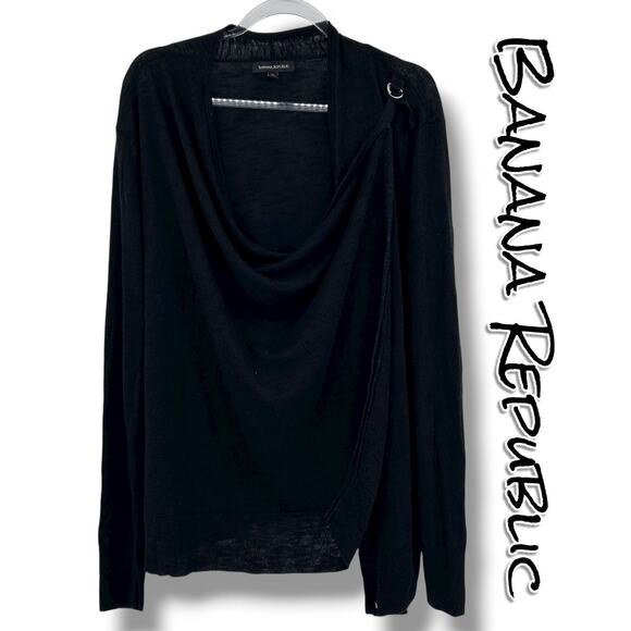 Banana Republic Sweaters - Banana Republic Black Drape Front Linen Blend  Lightweight Sweater Womens XL